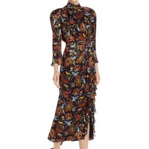 Cinq a Sept Juliana Floral Paisley Silk Midi Cocktail Dress